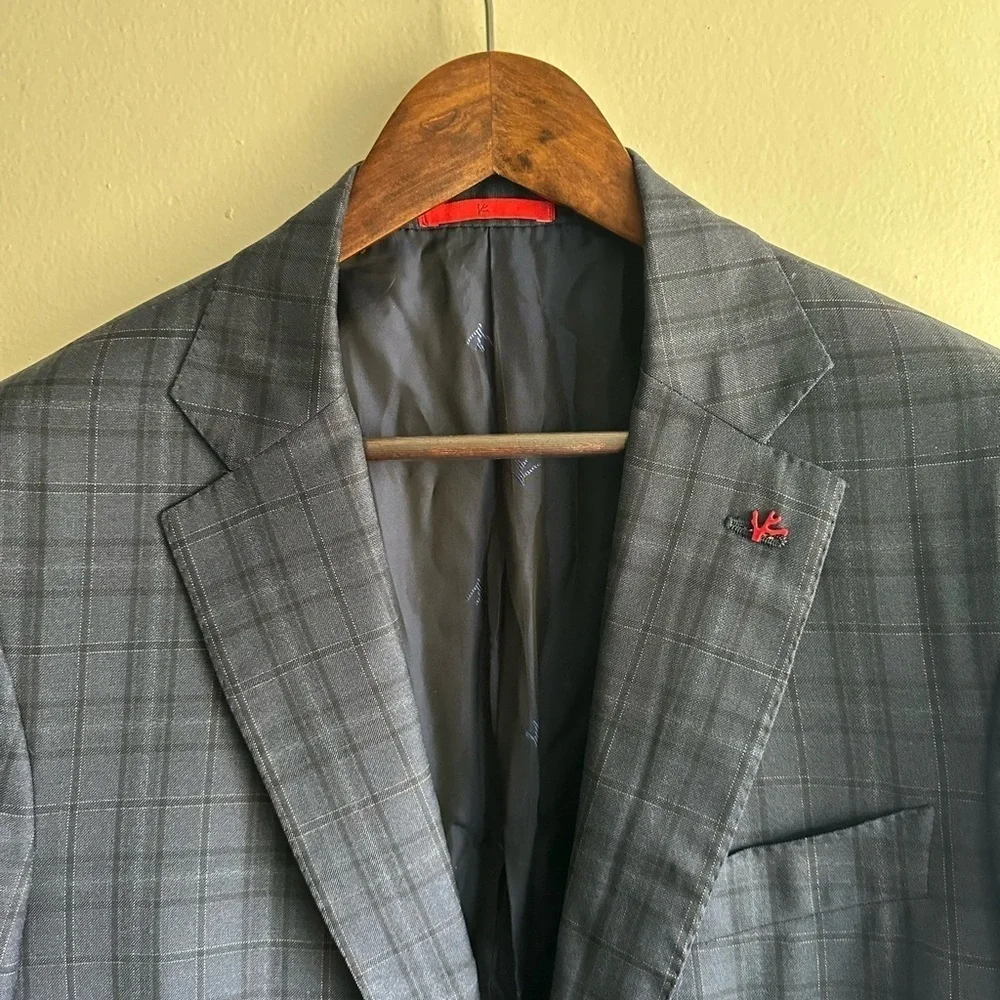 ISAIA Navy Fully Canvassed Checkered Blazer